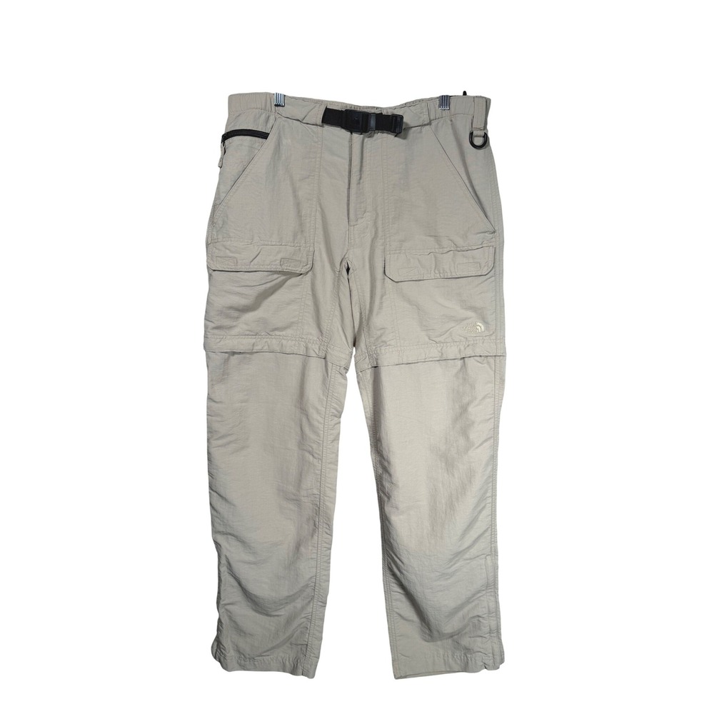 The North Face Men Khaki Convertible Zip Off Cargo Hiking Pants Size Medium Long
